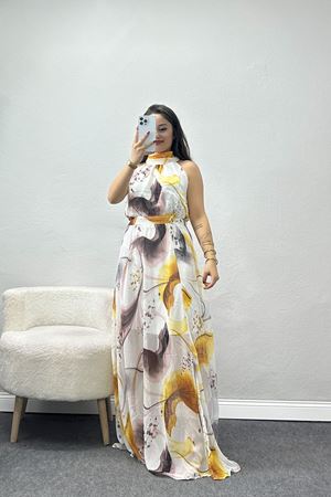 Desenli Şifon Elbise Beyazhardal - 8061.1247.