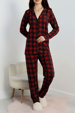 Ring Viskon Düğmeli Pijama Takımı Ekose - 50582.1950.