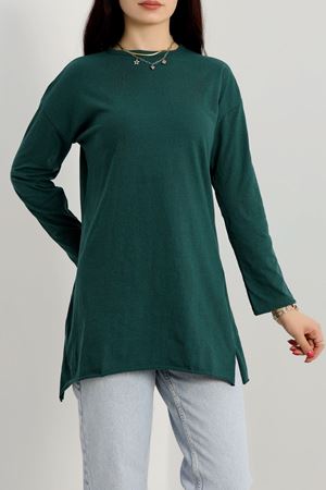 Bisiklet Yaka Yırtmaçlı Tunik Zümrüt - 42185.1567.