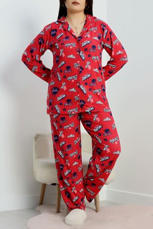 Süet Düğmeli Pijama Takımı Fuşya - 50721.1950.