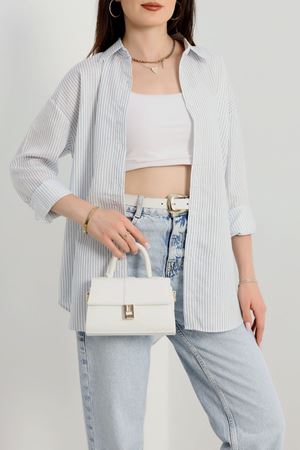 Çizgili Oversize Gömlek Beyazsaks - 51139.147.