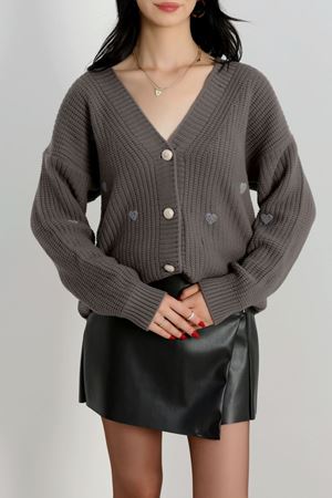 Nakışlı Kalpli Hırka Fümegri - 444.1577.