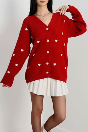 Nakışlı Kalpli Hırka Kırmızılatte - 444.1577.