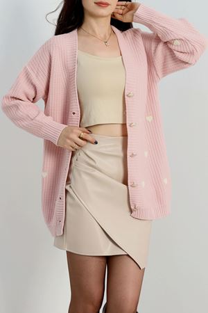 Nakışlı Kalpli Hırka Pembelatte - 444.1577.