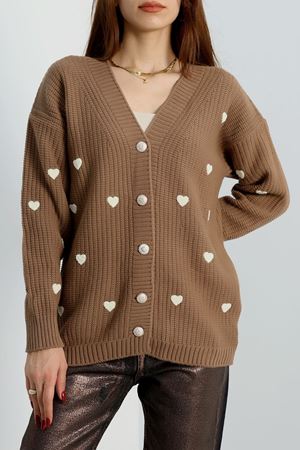 Nakışlı Kalpli Hırka Mochalatte - 444.1577.