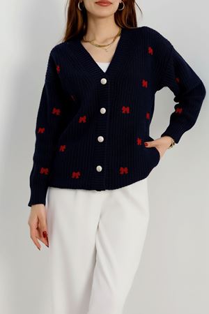 Nakışlı Hırka Lacivertbordo - 490.1577.