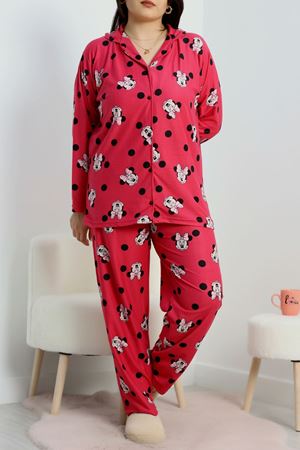Süet Büyük Beden Düğmeli Pijama Takımı Pembesiyah - 51125.1950.