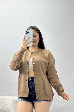 Kalp Düğmeli Triko Hırka Mocha - 3180.1577.