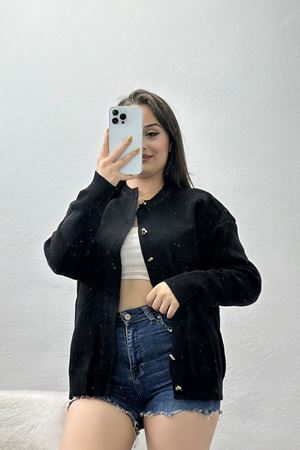 Kalp Düğmeli Triko Hırka Siyah - 3180.1577.