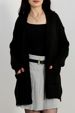 Şardonlu Triko Hırka Siyah - 31054.1766.