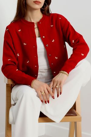 Fiyonk Detaylı Hırka Kırmızılatte - 3221.1577.