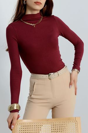 Dik Yaka Ribana Likralı Body Bordo - 21950.200.