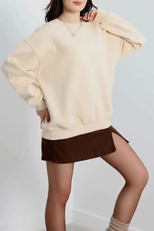 Omuzları Parçalı Oversize 3 İplik Sweat Bej - 21616.200.
