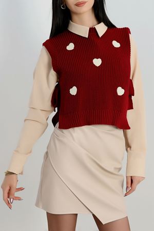 Kalp Desenli Süveter Bordo - 41962.2043.