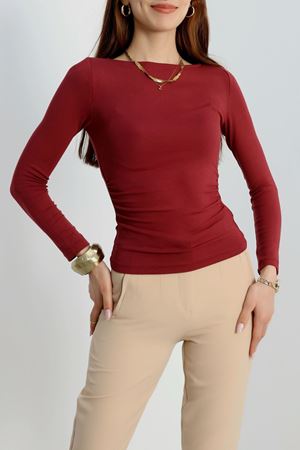 Kayık Yaka Ribana Likralı Body Bordo - 21951.200.