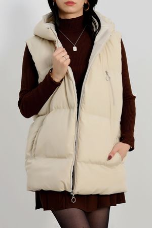 Kapşonlu Şişme Yelek Bej - 90203.1988.