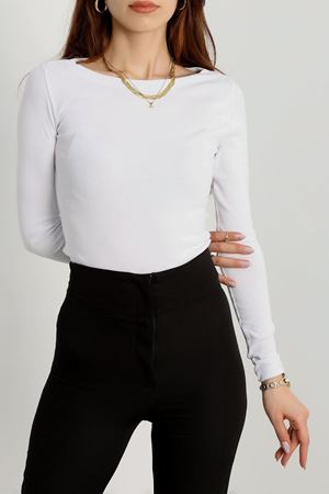 Kayık Yaka Ribana Basic Body Beyaz - 21897.200.
