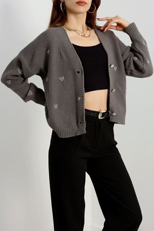 Nakışlı Crop Hırka Fümegri - 443.1577.