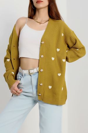 Nakışlı Kalpli Hırka Yağyeşililatte - 444.1577.