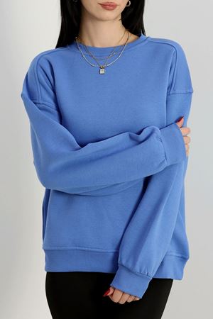 Omuzları Parçalı Oversize 3 İplik Sweat Mavi - 21616.200.