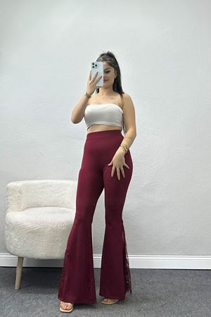 Tüllü İspanyol Paça Tayt Bordo - 50886.1905.