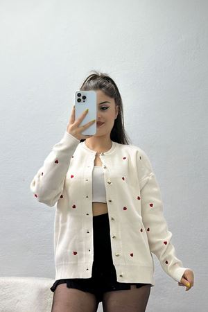 Kalp Detaylı Hırka Lattekırmızı - 3219.1577.