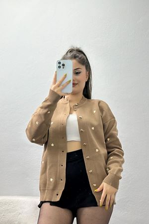 Kalp Detaylı Hırka Mochalatte - 3219.1577.