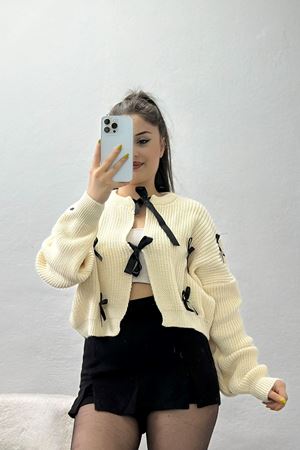 Fiyonklu Hırka Ekru - 4076.2043.