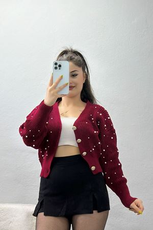 İnci Detaylı Hırka Bordo - 4094.2043.