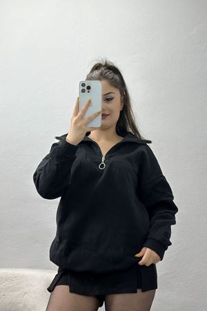 Fermuarlı İki İplik Şardonlu Sweat Siyah - 21389.200.