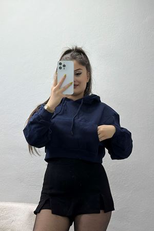 Şardonlu Owersize Crop Sweat Lacivert - 21391.200.