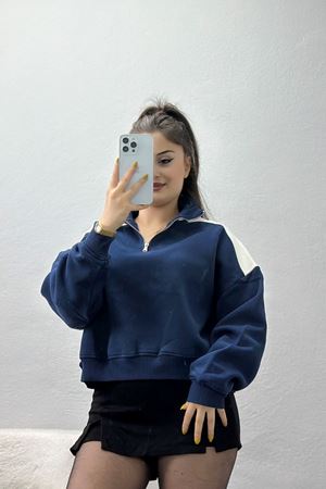 Gömlek Yaka 3 İplik Fermuarlı Sweat Lacivert - 21963.200.