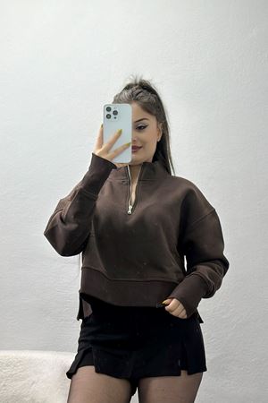 Dik Yaka 3 İplik Sweat Kahve - 21967.200.