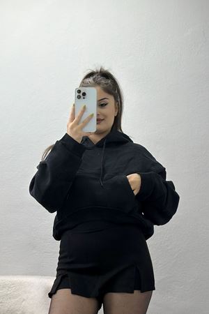 Kapşonlu 3 İplik Şardonlu Sweat Siyah - 21968.200.