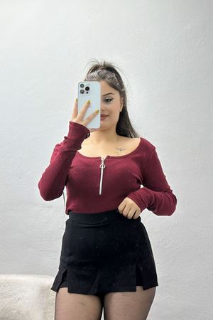 Fermuar Detaylı Kaşkorse Body Bordo - 70673.599.