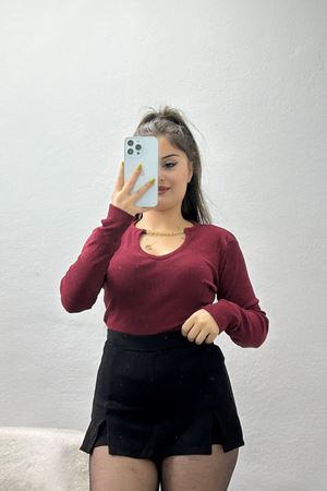 Yaka Zincir Detaylı Kaşkorse Body Bordo - 70685.599.