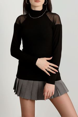 Reglan Kol Tül Çilek Bluz Siyah - 1671.1095.
