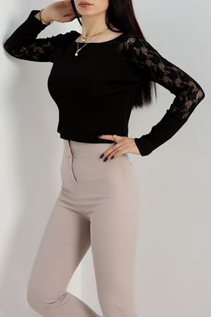 Kolu Dantel Kaşkorse Bluz Siyah - 1752.1095.