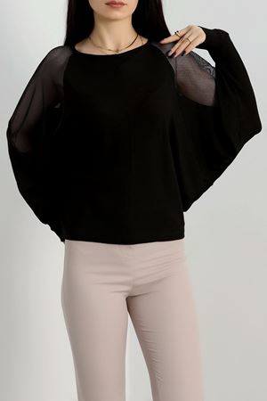 Kolları Fileli Bluz Siyah - 1745.1095.