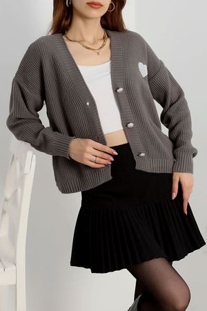 Nakışlı Crop Hırka Füme - 440.1577.