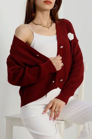 Nakışlı Crop Hırka Bordo - 440.1577.