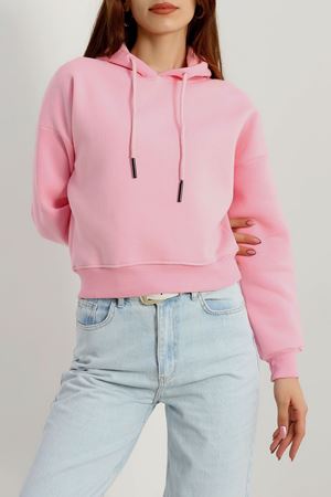 Kapşonlu Crop Sweat Pembe - 20959.1878.