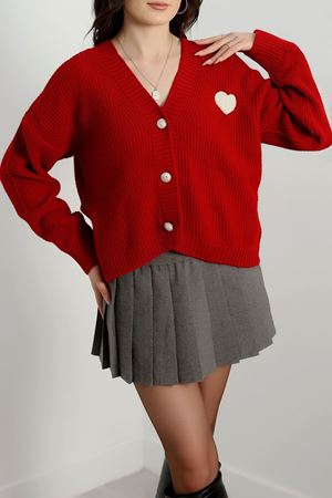 Nakışlı Crop Hırka Kırmızı - 440.1577.