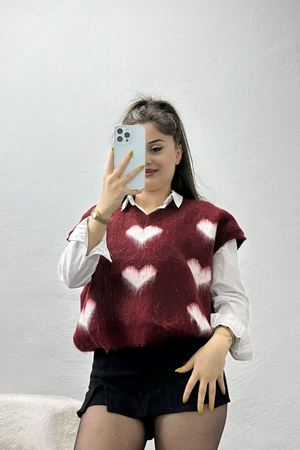 V Yaka Kalpli Süveter Bordo - 2410.1765.