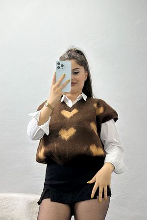 V Yaka Kalpli Süveter Kahve - 2410.1765.