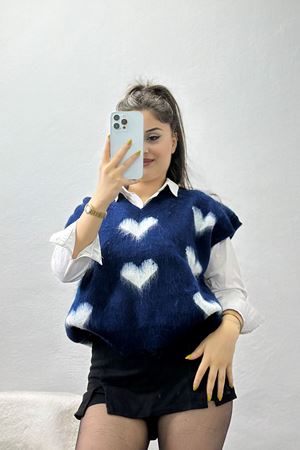 V Yaka Kalpli Süveter Lacivert - 2410.1765.