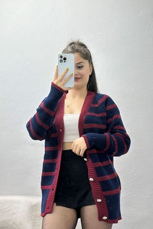 Çizgili Hırka Lacivertbordo - 4017.1577.