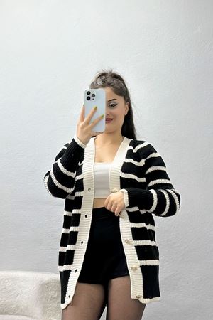 Çizgili Hırka Siyahlatte - 4017.1577.