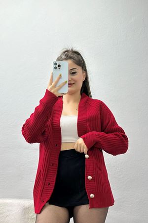 Düğmeli Triko Hırka Kırmızı - 4039.1577.