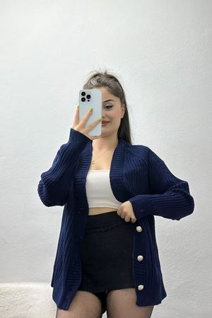 Düğmeli Triko Hırka Lacivert - 4039.1577.